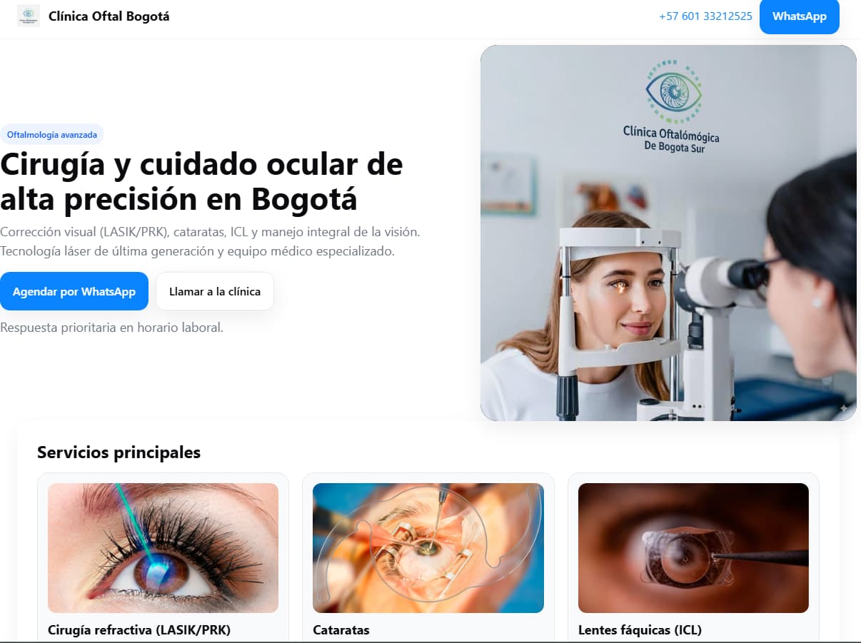 Página web Clínica de Oftalmología creada con Landing XS