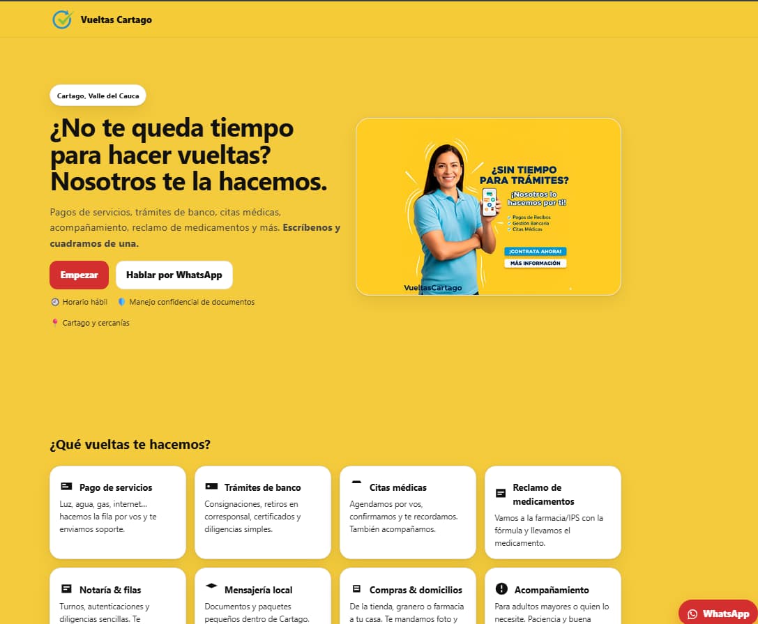 Página web Vueltas Cartago creada con Landing XS