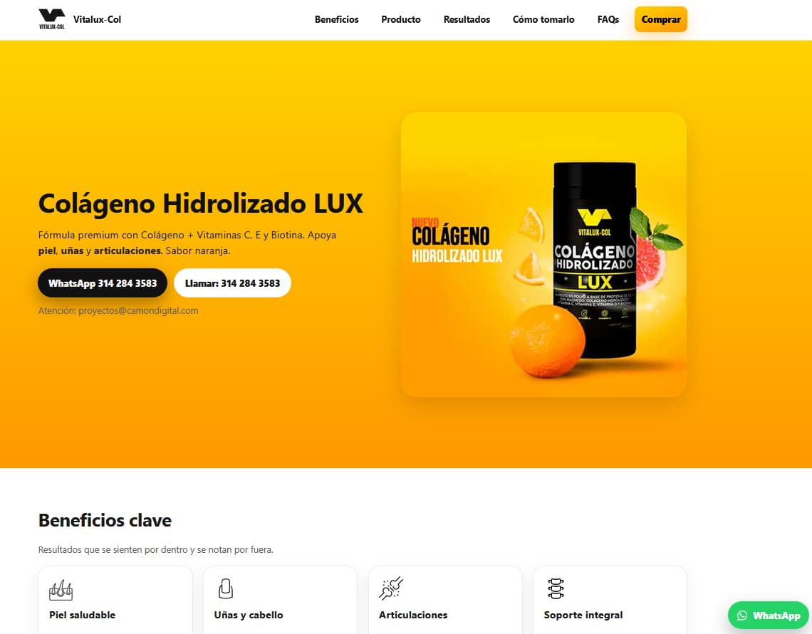 Página web Vitalux creada con Landing XS